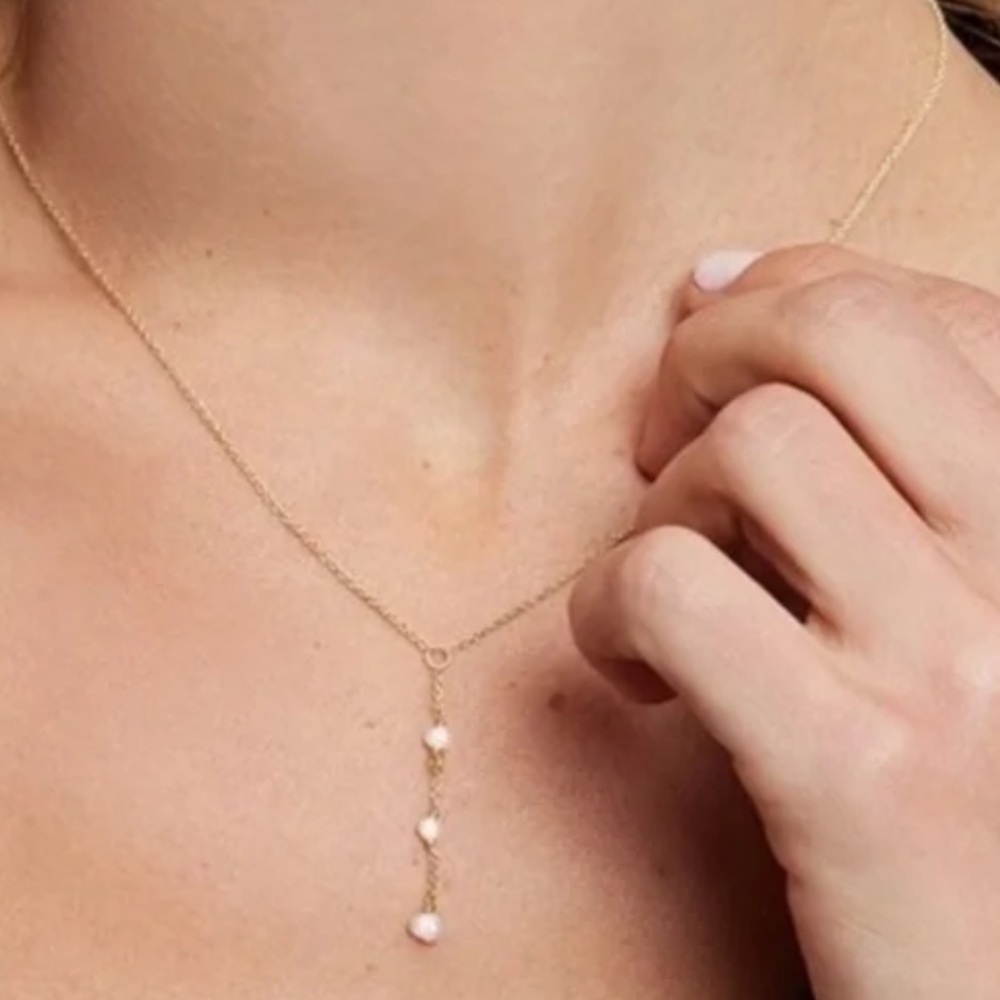 BYCHARI Evelyn Coco Lariat ~ Gold Plated Freshwater Pearls Necklace - Picture 3 of 6